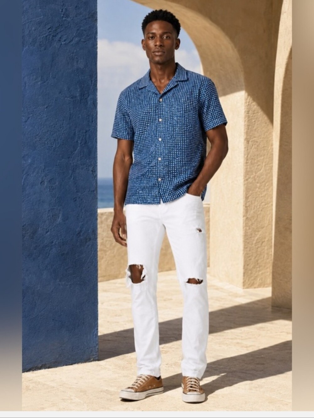 Lucky Brand Mens 410 Distressed Athletic Straight Leg Jeans White Size 34x32 NWT